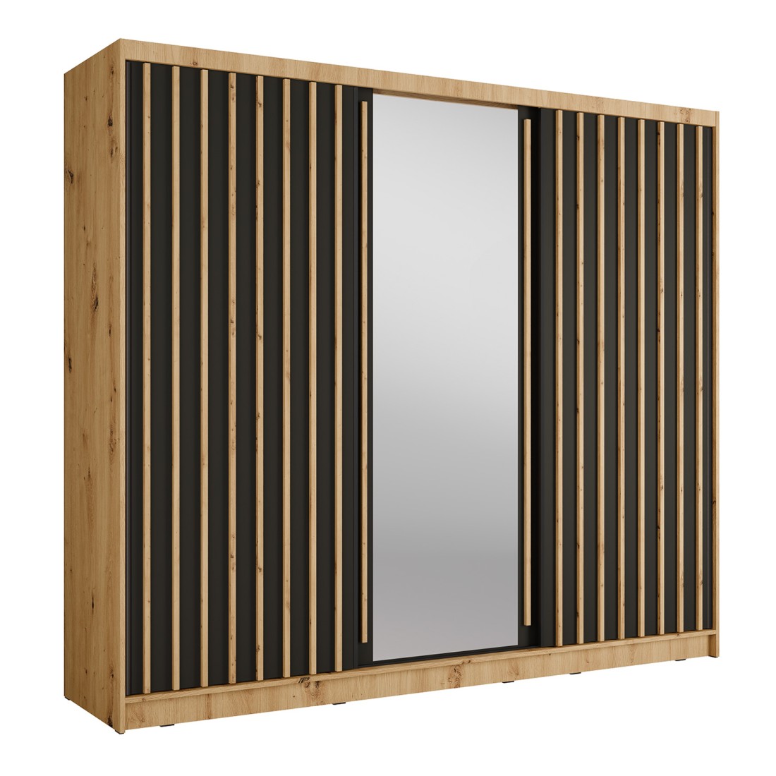 Armoire KAZU 3 portes coulissantes avec miroir chêne et gris graphite 248 cm