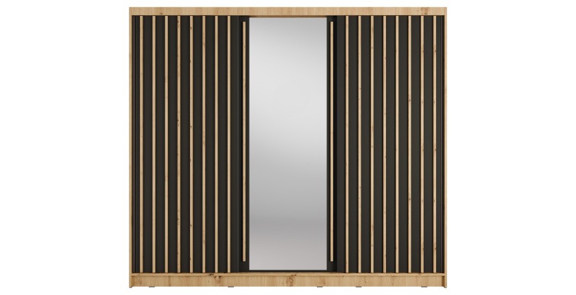 Armoire KAZU 3 portes coulissantes avec miroir chêne et gris graphite 248 cm