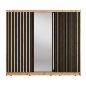 Armoire KAZU 3 portes coulissantes avec miroir chêne et gris graphite 248 cm