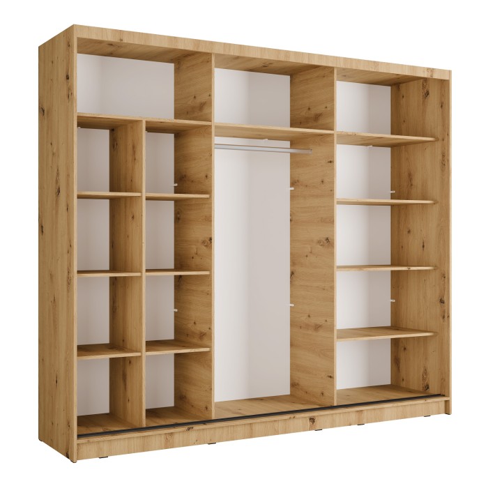 Schrank KAZU mit 3 Schiebetüren und Spiegel in Eichen- und Graphitgrau 248 cm