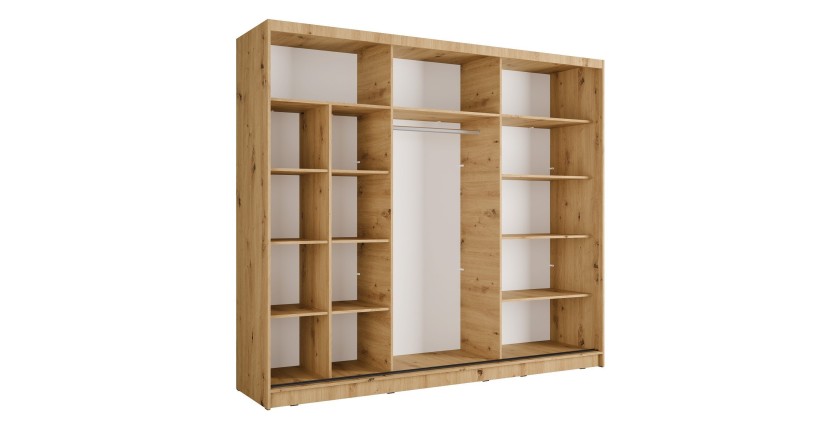 Armoire KAZU 3 portes coulissantes avec miroir chêne et gris graphite 248 cm