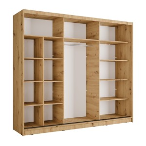 Armoire KAZU 3 portes coulissantes avec miroir chêne et gris graphite 248 cm