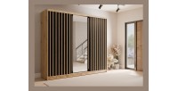 Armoire KAZU 3 portes coulissantes avec miroir chêne et gris graphite 248 cm