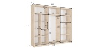 Armoire KAZU 3 portes coulissantes avec miroir chêne et gris graphite 248 cm