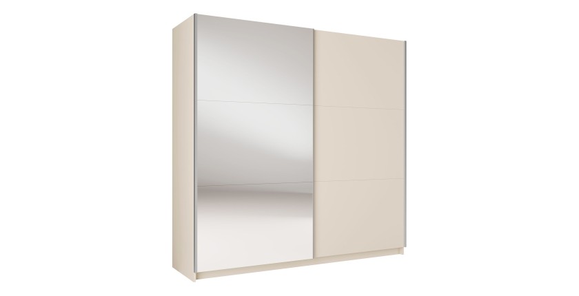 Armoire ARSALA 2 portes coulissantes avec miroir beige sable 151 cm