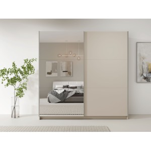 Armoire ARSALA 2 portes coulissantes avec miroir beige sable 151 cm