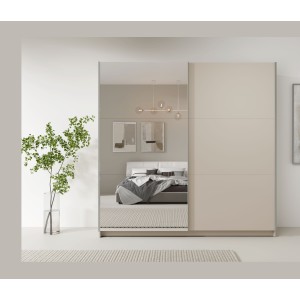 Armoire ARSALA 2 portes coulissantes avec miroir beige sable 151 cm