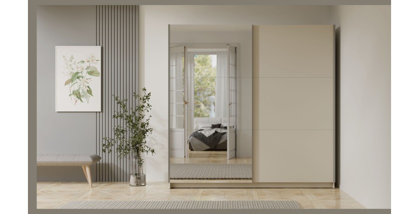 Armoire ARSALA 2 portes coulissantes avec miroir beige sable 151 cm