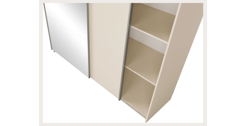 Armoire ARSALA 2 portes coulissantes avec miroir beige sable 151 cm