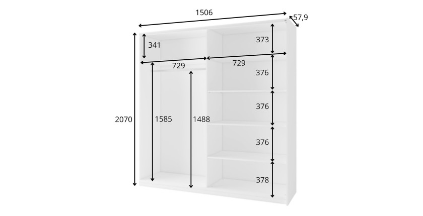 Armoire ARSALA 2 portes coulissantes avec miroir beige sable 151 cm
