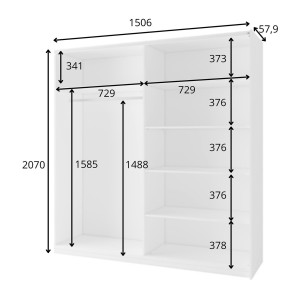 Armoire ARSALA 2 portes coulissantes avec miroir beige sable 151 cm