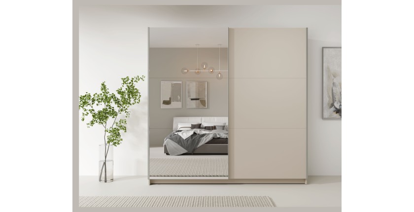 Armoire ARSALA 2 portes coulissantes avec miroir beige sable 200 cm
