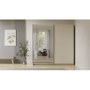 Armoire ARSALA 2 portes coulissantes avec miroir beige sable 200 cm