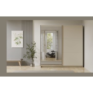 Armoire ARSALA 2 portes coulissantes avec miroir beige sable 200 cm