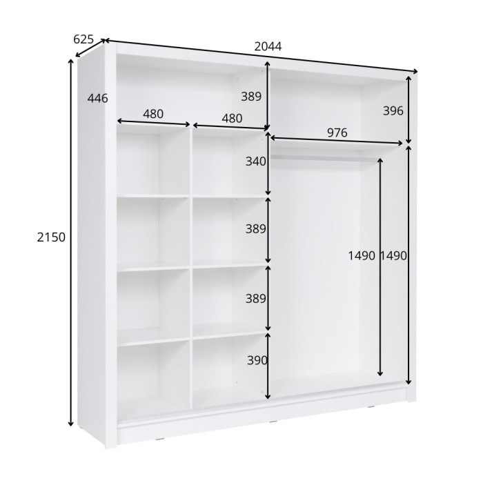 Armoire 2 portes coulissantes - blanc et noir - Collection BRESCIA