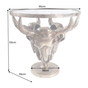 Tavolino basso TAURVIK rotondo 56 cm in alluminio bronzo e vetro stile barocco