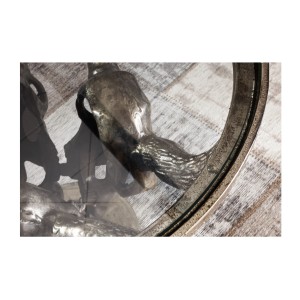 Tavolino basso TAURVIK rotondo 56 cm in alluminio bronzo e vetro stile barocco