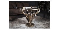 Tavolino basso TAURVIK rotondo 56 cm in alluminio bronzo e vetro stile barocco