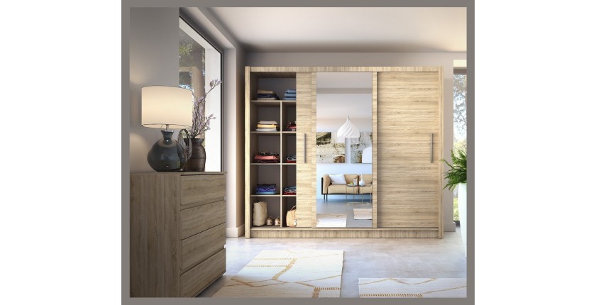 Armoire OZZULA 3 portes coulissantes avec miroir chêne Sonoma 248 cm