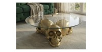 Mesa baja CRANY redonda 90 cm en aluminio dorado y vidrio templado estilo barroco