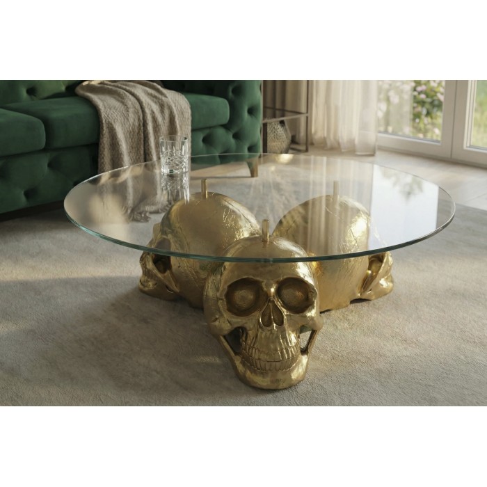 Table basse CRANY 90cm avec les crânes rapprochés vues rapprochées