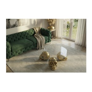 Mesa baja CRANY redonda 90 cm en aluminio dorado y vidrio templado estilo barroco