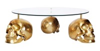 Mesa baja CRANY redonda 90 cm en aluminio dorado y vidrio templado estilo barroco