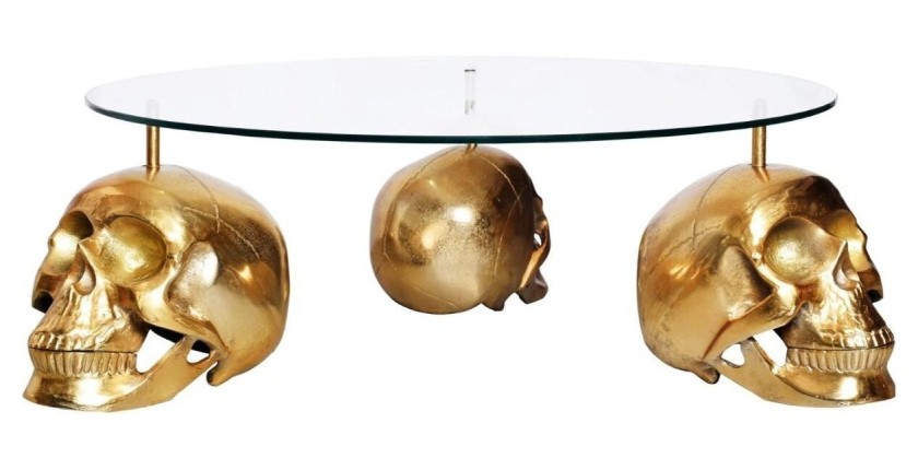 Mesa baja CRANY redonda 90 cm en aluminio dorado y vidrio templado estilo barroco