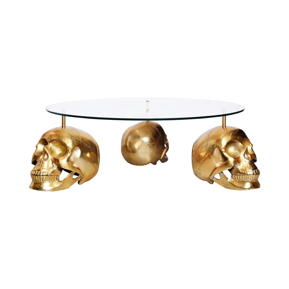 Mesa baja CRANY redonda 90 cm en aluminio dorado y vidrio templado estilo barroco