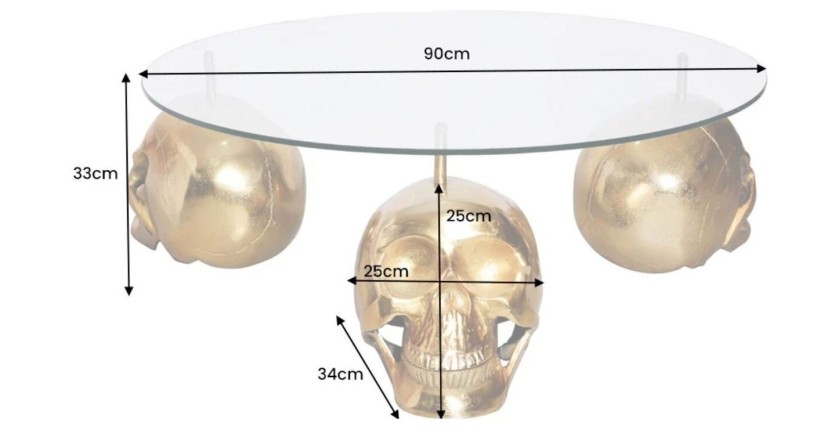 Mesa baja CRANY redonda 90 cm en aluminio dorado y vidrio templado estilo barroco