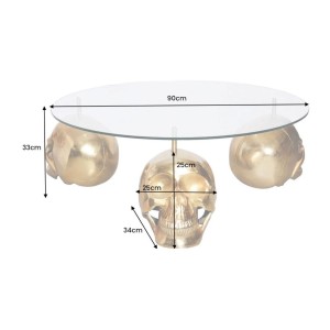 Mesa baja CRANY redonda 90 cm en aluminio dorado y vidrio templado estilo barroco