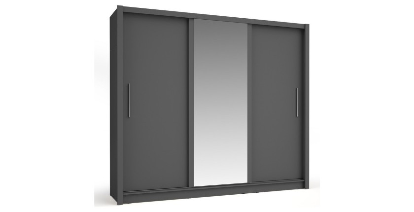 Armoire OZZULA 3 portes coulissantes avec miroir gris anthracite 248 cm