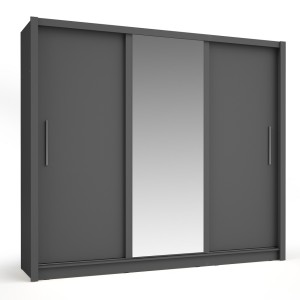 Armoire OZZULA 3 portes coulissantes avec miroir gris anthracite 248 cm