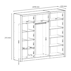 Armoire OZZULA 3 portes coulissantes avec miroir gris anthracite 248 cm