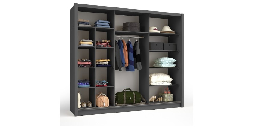 Armoire OZZULA 3 portes coulissantes avec miroir gris anthracite 248 cm