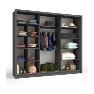 Armoire OZZULA 3 portes coulissantes avec miroir gris anthracite 248 cm