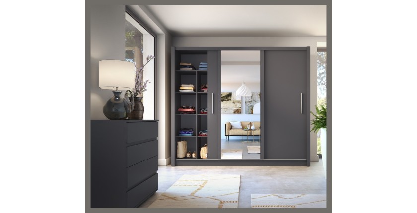 Armoire OZZULA 3 portes coulissantes avec miroir gris anthracite 248 cm