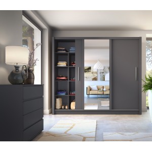 Armoire OZZULA 3 portes coulissantes avec miroir gris anthracite 248 cm