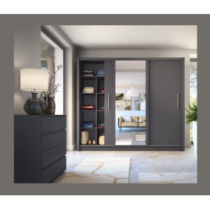 Armoire OZZULA 3 portes coulissantes avec miroir gris anthracite 248 cm