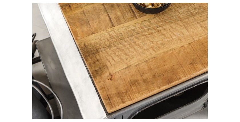 Tavolino CARROAD 165 cm in acciaio e legno di mango stile auto d'epoca