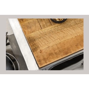Tavolino CARROAD 165 cm in acciaio e legno di mango stile auto d'epoca