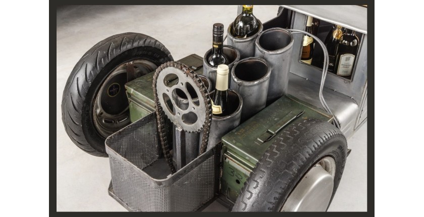 Tavolino CARROAD 165 cm in acciaio e legno di mango stile auto d'epoca