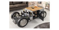 Tavolino CARROAD 165 cm in acciaio e legno di mango stile auto d'epoca