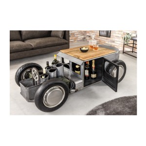 Tavolino CARROAD 165 cm in acciaio e legno di mango stile auto d'epoca