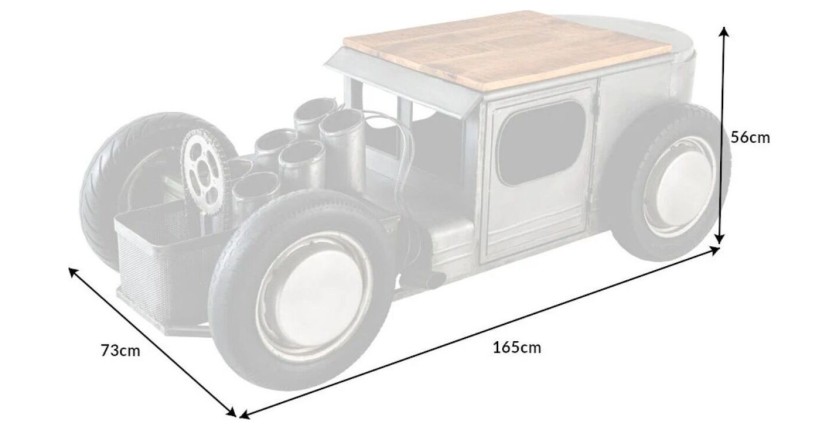 Tavolino CARROAD 165 cm in acciaio e legno di mango stile auto d'epoca