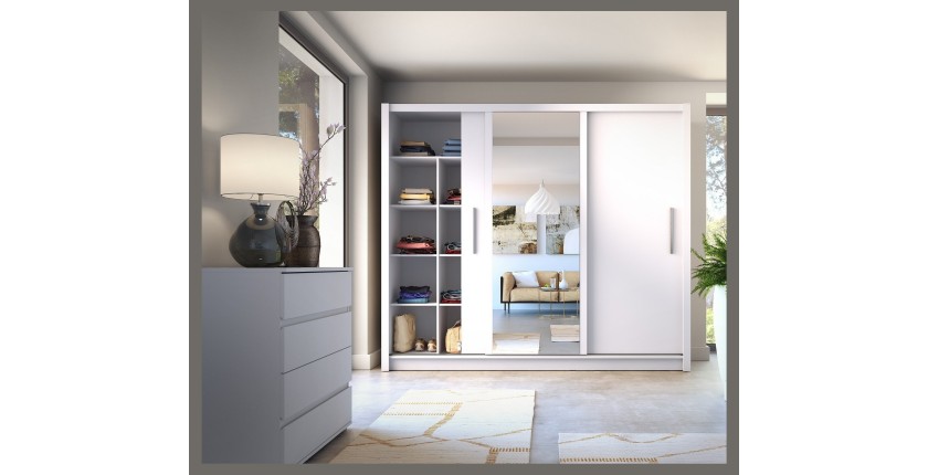 Armoire OZZULA 3 portes coulissantes avec miroir blanc 248 cm