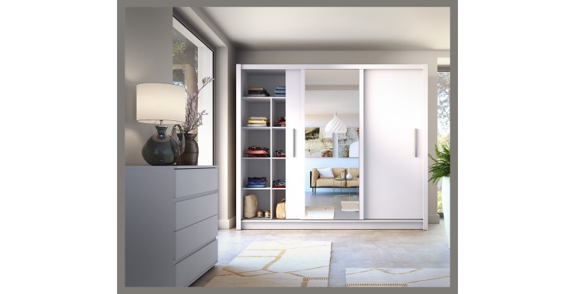 Armoire OZZULA 3 portes coulissantes avec miroir blanc 248 cm