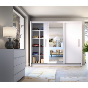 Armoire OZZULA 3 portes coulissantes avec miroir blanc 248 cm