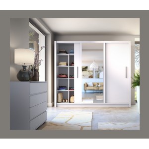 Armoire OZZULA 3 portes coulissantes avec miroir blanc 248 cm