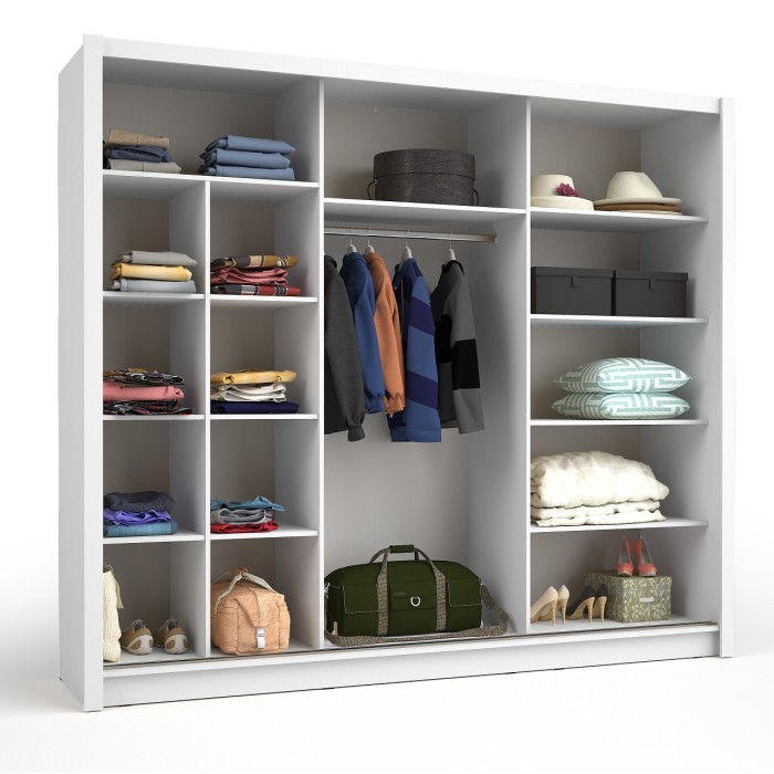Armoire OZZULA 3 portes coulissantes avec miroir blanc 248 cm